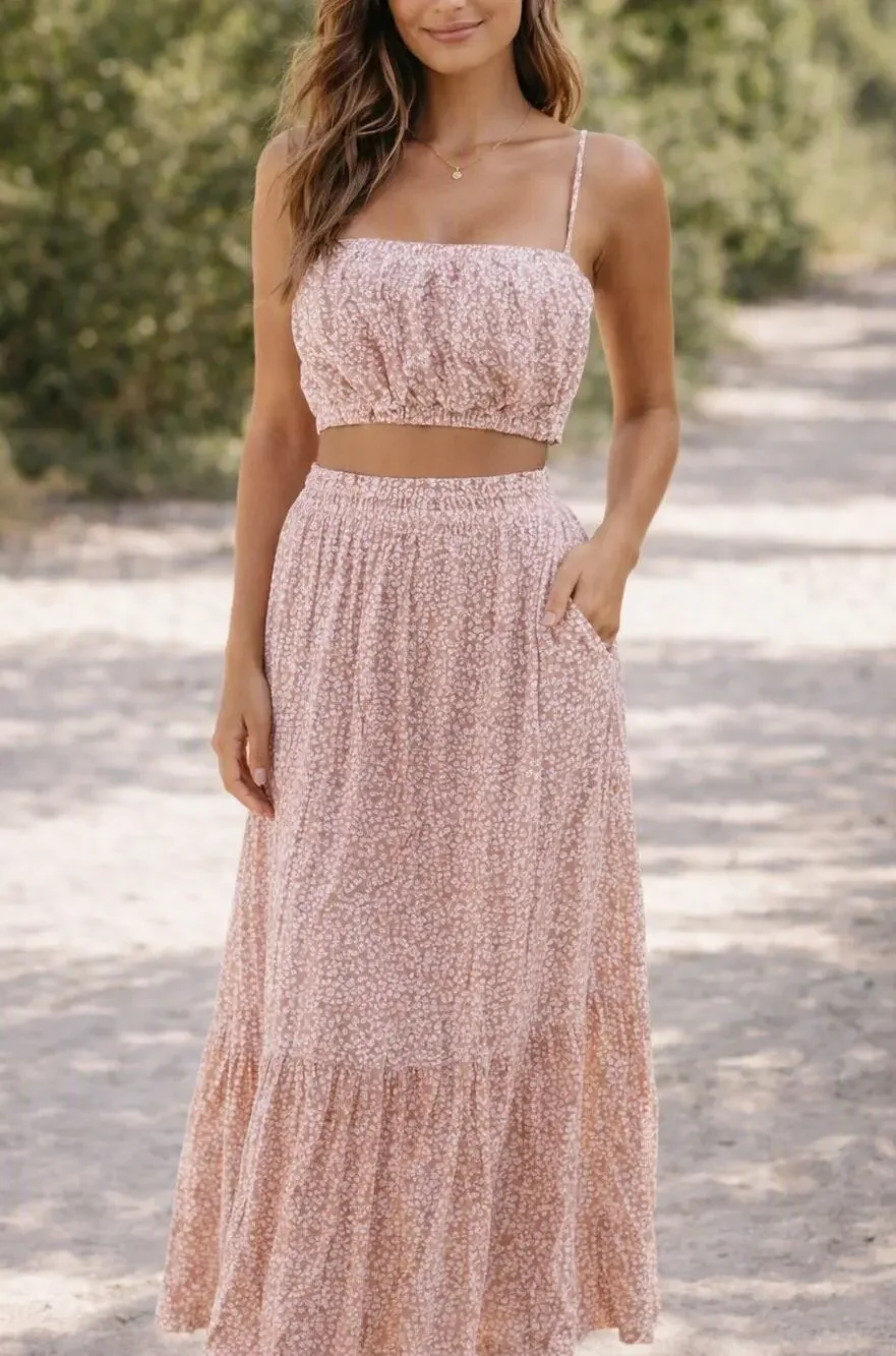 Abercrombie Animal Print Crop Tank Top & Maxi Skirt Matching Set Pink M/L
